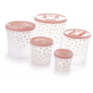 CONJUNTO DE POTE PLASUTIL DECORADO 02 ROSCA 5 PECAS