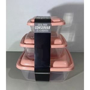 KIT POTES RAINHA QUADRADOS COM 3 UNIDADES 350ML 700ML 1500ML